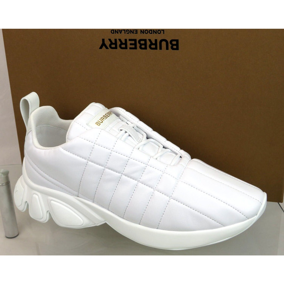 $850 BURBERRY AXBURTON WHITE CHECK QUILTED LEATHER LOGO SNEAKERS 10 US 43 ITALY - Picture 1 of 15